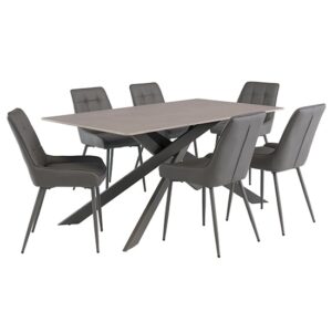 Caelan 160cm Matt Grey Marble Dining Table 6 Skye Grey Chairs
