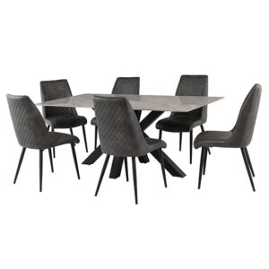 Callie 180cm Grey Marble Dining Table 6 Adora Grey Chairs