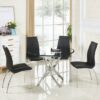 Daytona Round Clear Glass Dining Table With 4 Opal Black Chairs
