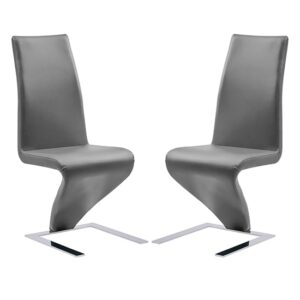 Demi Z Grey Faux Leather Dining Chairs With Chrome Feet In Pair