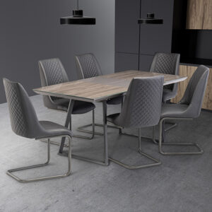 Michton Extending Grey Glass Dining Table 6 Revila Grey Chairs