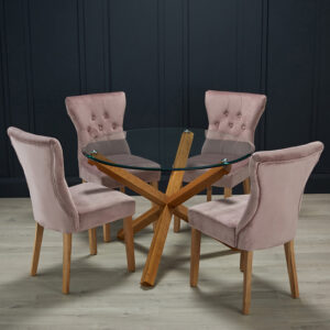 Opteron Round Glass Dining Table With 4 Nipas Blush Chairs
