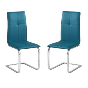 Opal Teal Faux Leather Dining Chairs With Chrome legs In Pair