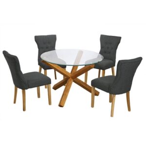 Opteron Round Glass Dining Table With 4 Nipas Grey Chairs