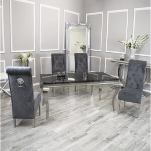 Laval Black Marble Dining Table With 6 Elmira Dark Grey Chairs