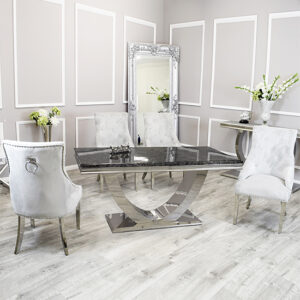 Avon Black Marble Dining Table With 6 Dessel Light Grey Chairs