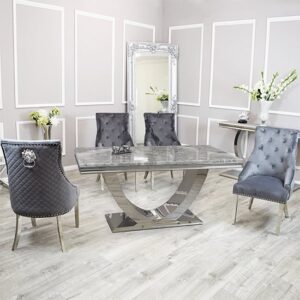 Avon Light Grey Marble Dining Table 6 Benton Dark Grey Chairs