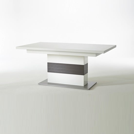 Libya Pedestal Extendable Dining Table In White With Grey Base