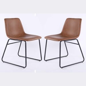Mattox Tan PU Leather Dining Chairs In Pair