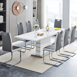 Parini Extendable Dining Table 8 Petra Grey White Chairs