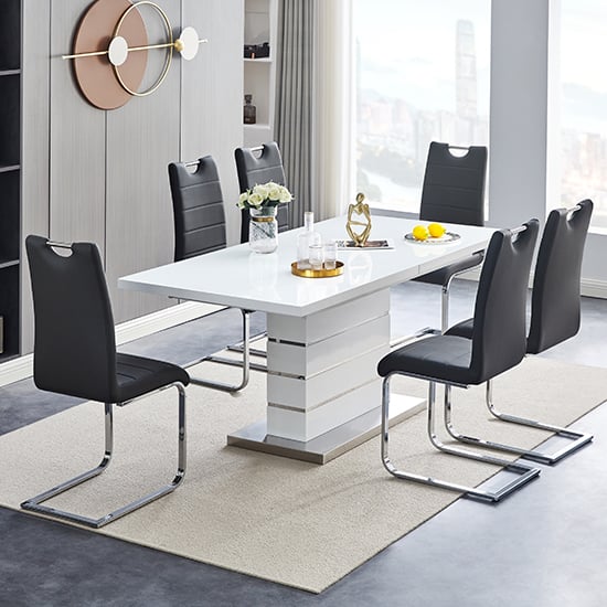 Parini Extendable High Gloss Dining Table 6 Petra Black Chairs