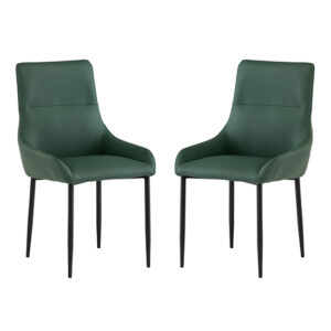 Rissa Green Faux Leather Dining Chairs With Black Legs In Pair