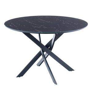 Asher Glass Dining Table Round In Black Marble Effect