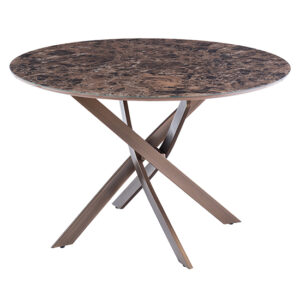 Dutton Glass Dining Table Round In Brown Marble Effect