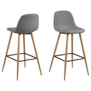 Woodburn Light Grey Fabric Bar Chairs With Wooden Legs In Pair