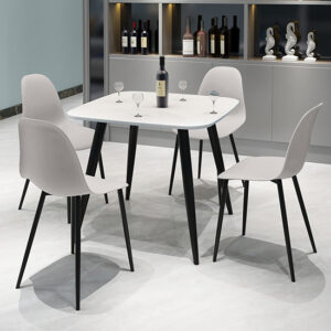 Arta Square White Dining Table With 4 Duo Calico Chairs