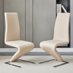 Demi Z Taupe Faux Leather Dining Chairs With Chrome Feet In Pair