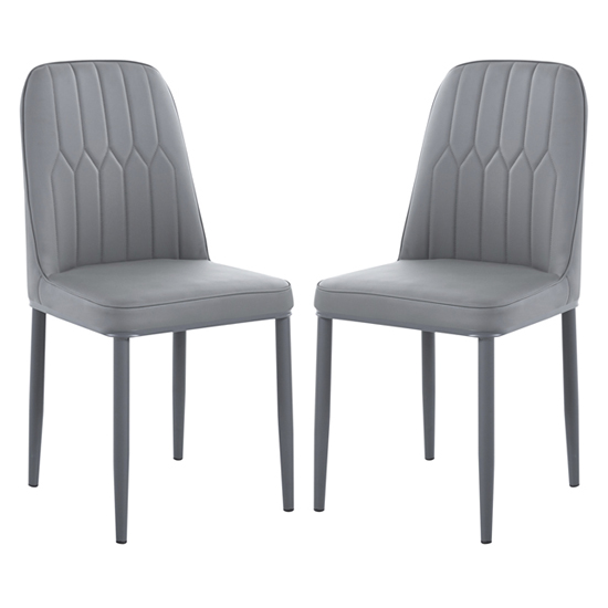Luxor Grey Faux Leather Dining Chairs With Grey Legs In Pair
