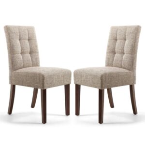 Mendoza Oatmeal Stitched Waffle Tweed Dining Chairs In Pair