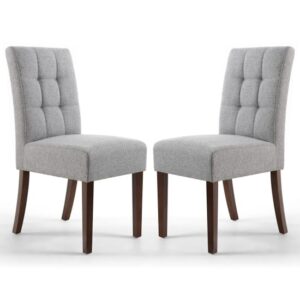 Mendoza Silver Grey Stitched Waffle Linen Dining Chairs In Pair