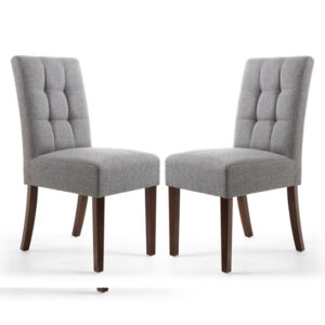 Mendoza Steel Grey Stitched Waffle Linen Dining Chairs In Pair