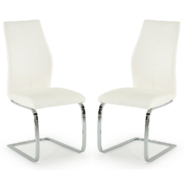 Bernie White Leather Dining Chairs With Chrome Legs In Pair