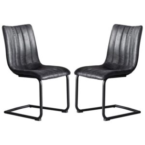 Edenton Grey Faux Leather Dining Chairs In Pair