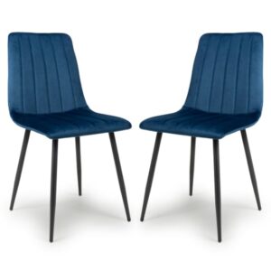 Leuven Blue Velvet Dining Chairs With Black Legs In Pair