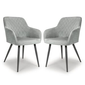 Menton Grey Velvet Dining Chairs With Black Legs In Pair