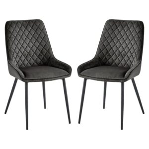 Sanford Gun Metal Grey Velvet Dining Chairs In Pair