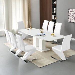 Genisimo Large Gloss Extending Dining Table 8 Demi Z White Chairs