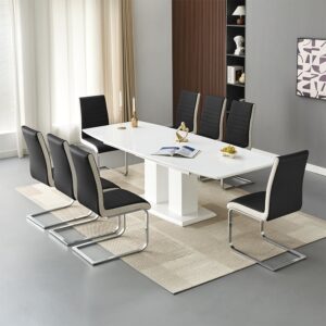 Genisimo Large Gloss Extending Dining Table 8 Symphony Black Chairs
