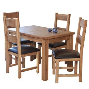 Hewitt Wooden Extending Dining Set With 4 Chairs In Rustic Oak