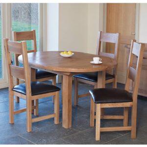 Hewitt Wooden Round Extending Dining Set With 4 Chairs In Rustic Oak
