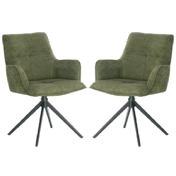 Joplin Green Fabric Dining Chairs With Metal Base In Pair