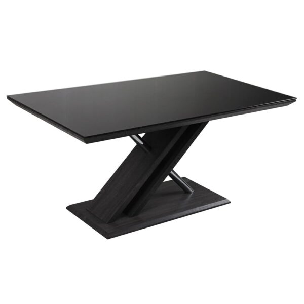 Prisca Black Glass Dining Table With Wooden And Chrome Base