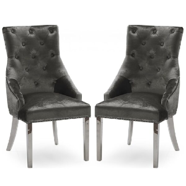 Enmore Charcoal Velvet Dining Chairs With Chrome Legs In Pair