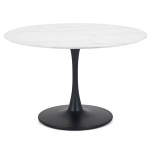 Huron Wooden Dining Table Round In White Marble Effect