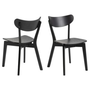 Reims Matt Black Wooden Dining Chairs In Pair