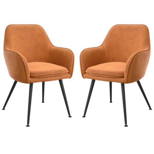 Tampere Burnt Rust Velvet Dining Chairs With Black Legs In Pair