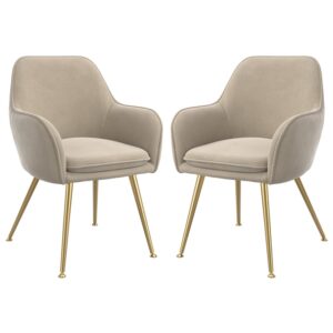 Tampere Light Fawn Velvet Dining Chairs With Gold Legs In Pair
