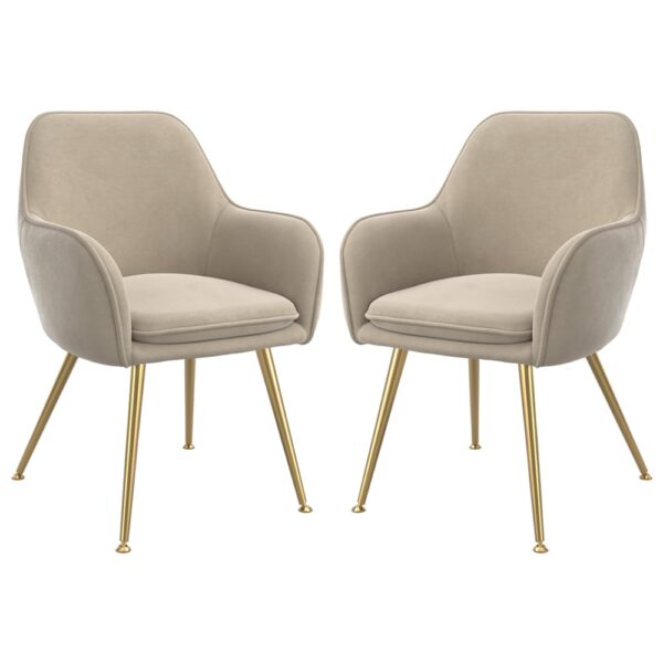 Tampere Light Fawn Velvet Dining Chairs With Gold Legs In Pair