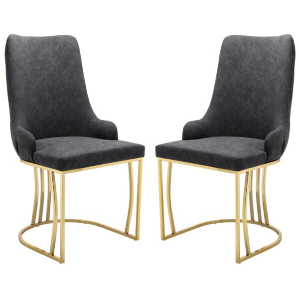 Burma Grey Velvet Dining Chairs With Gold Frame In Pair
