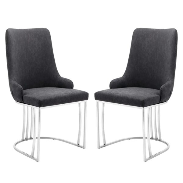 Burma Grey Velvet Dining Chairs With Steel Frame In Pair