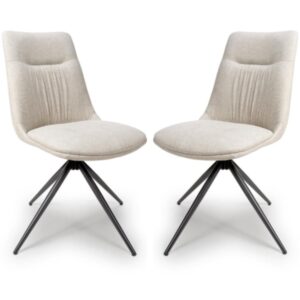 Buxton Natural Swivel Fabric Dining Chairs In Pair