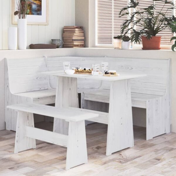 Conroe Wooden Corner Dining Set In White