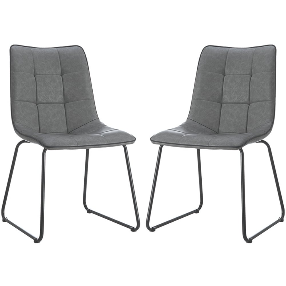 Cumming Grey PU Leather Dining Chairs With Black Legs In Pair