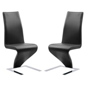 Demi Z Black Faux Leather Dining Chairs With Chrome Feet In Pair