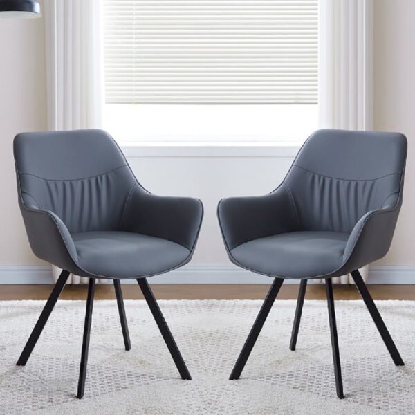 Niceville Dark Grey PU Leather Dining Chairs In Pair