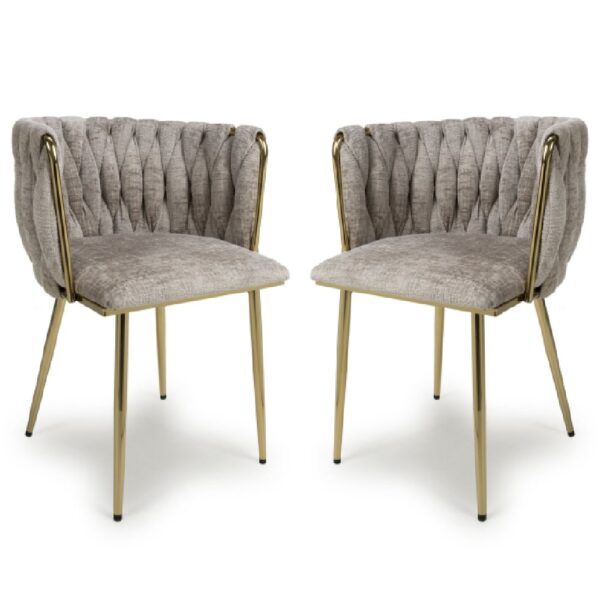 Oaklyn Mink Velvet Dining Chairs With Gold Legs In Pair
